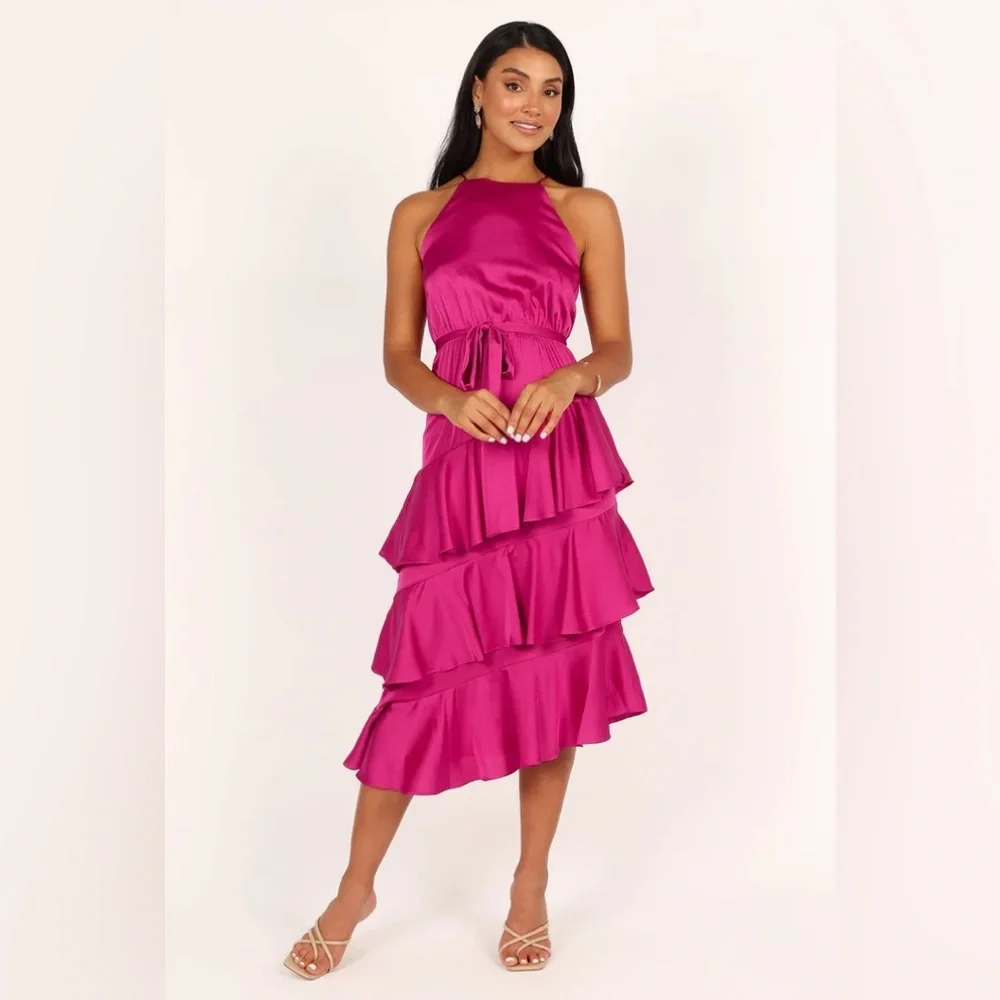 Petal & pup satin ruffle tiered midi dress nwot - Picture 2 of 5